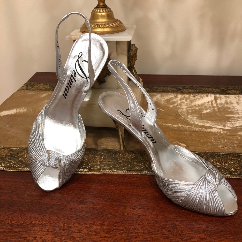 Delman Metallic Silver Slingbacks - New!  sz 6 1/2